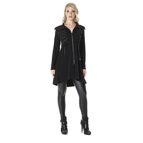 Eva Varro women’s black full zip lace front tie, goth dress size small - Picture 1 of 6